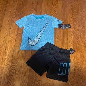 Nike Light Blue Tee and Black Shorts Set